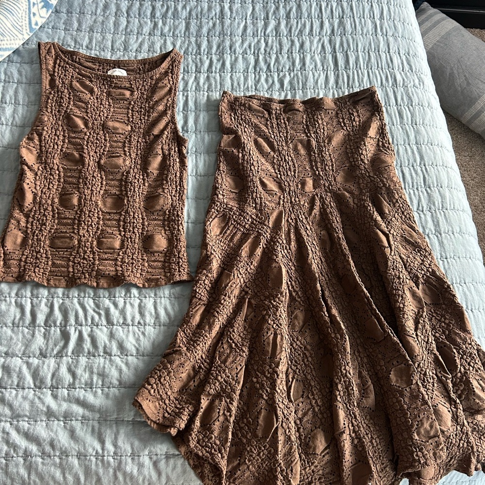 With Jean Brown Midi A-Line Skirt Set